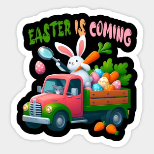 Easter Is Coming Rabbit Truck Egg Hunter Carrot Sticker